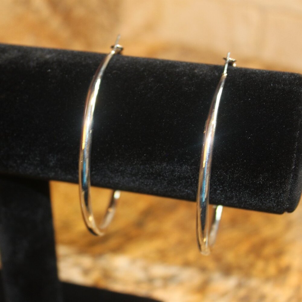 Lightweight Large Rhodium Hoop Earrings